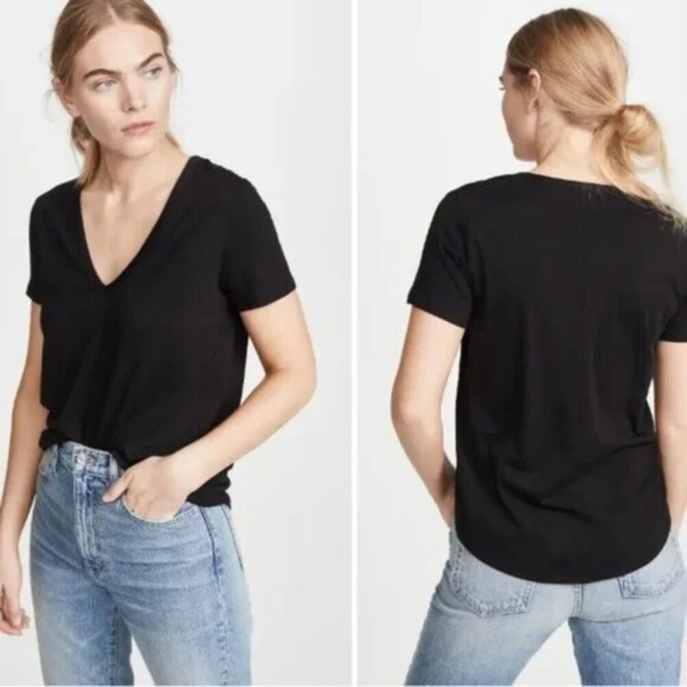 Veronica Beard‎ Jeans Cindy V-neck Tee Size XS Black Pima Cotton Short Sleeve